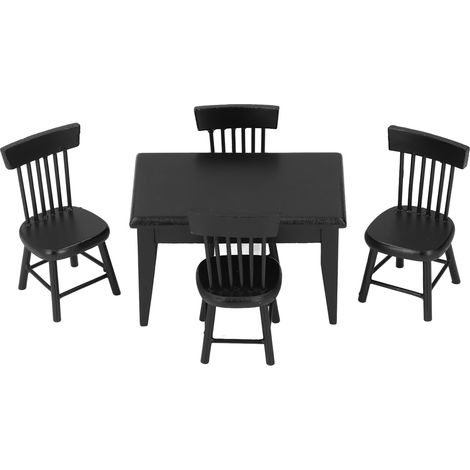 Ensemble table et chaises miniatures en bois noir pour maison de poupée à l'échelle 1:12, accessoires de mobilier pour salle à manger. (1/5)
