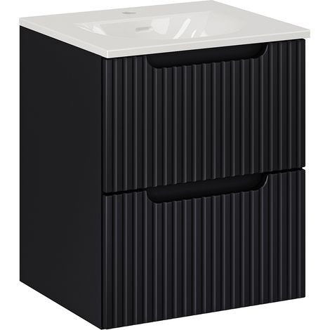 Waschtisch 50cm, in schwarz, gerillte Front, NEWPORT-56-BLACK (1/5)