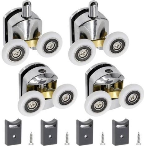 Befestigungsset für Duschkabinen und -türen. Set mit 4 Schiebetürrollen (23 cm) inklusive 4 Schrauben. Geeignet für 4–6 mm starke Glastüren (2 oben + 2 unten). (1/5)