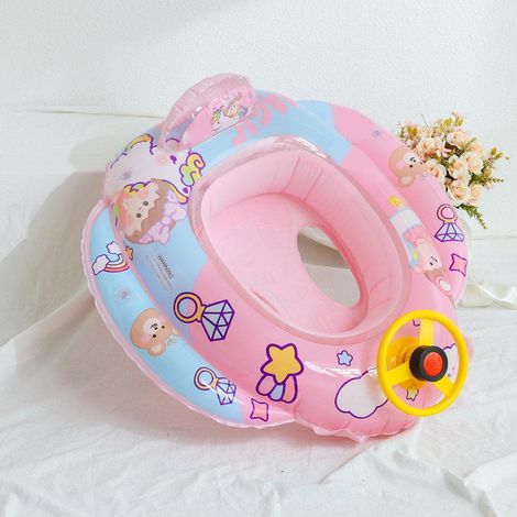 Flotteur piscine enfant avec siège sécurisé et volant, anneau ludique gonflable pour bébés de 1 à 6 ans (1/2)