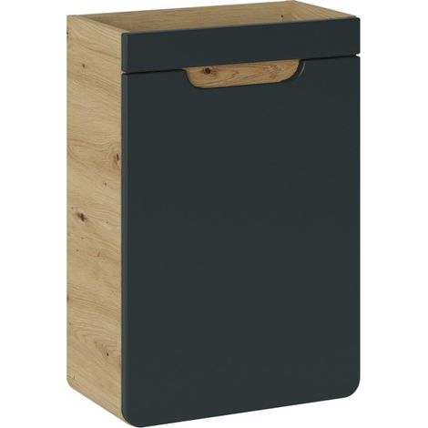 Mueble bajo lavabo ERBANO – 1 puerta – 40 cm – Roble claro y gris antracita – Compacto suspendido