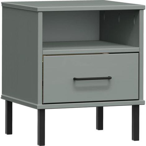 Comodino con gambe in metallo e cassetto e ripiano 40 x 35 x 46,5 cm in legno massello di pino grigio DEC033245