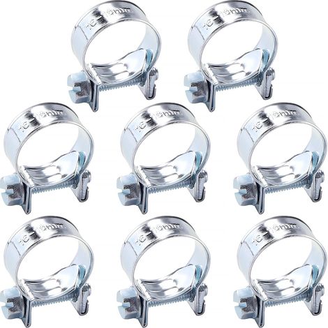 8 Pièces 16-18 mm Mini Colliers de Serrage, Galvanisé Colliers de Serrage D'Injection de Carburan, Réglables Collier Durite, pour Conduite de Carburant, Tuyau D'éChappement (1/5)