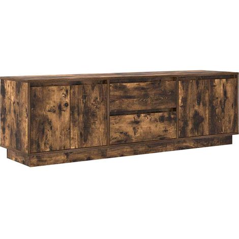 Meuble TV avec lumières LED rangement pratique 160,5 x 41 x 50 cm en bois d'ingénierie chêne fumé (1/5)