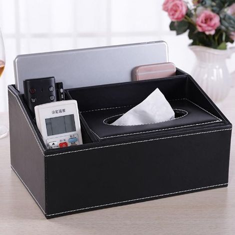 Boîte multifonction - Organisateur tissus PU rectangulaire compartiments multiples Noir pour salon bureau maison (1/5)