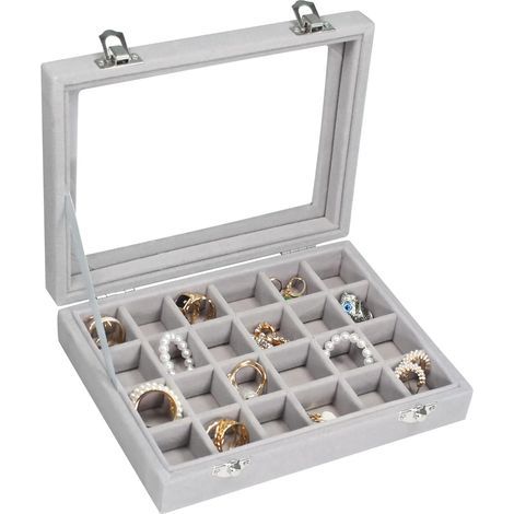 Boîte à bijoux à 24 compartiments, grise (1/5)