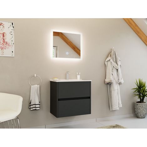 Badmöbelset Taifun 60cm 2 tlg. Waschtisch und LED Spiegel grafit