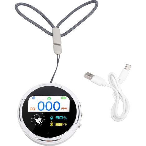Tragbarer, wasserdichter CO-Detektor, 1000 mAh, wiederaufladbar, Mini-Messgerät, Tester für Auto, Camping, Zelt, Zuhause, Weiß (1/5)