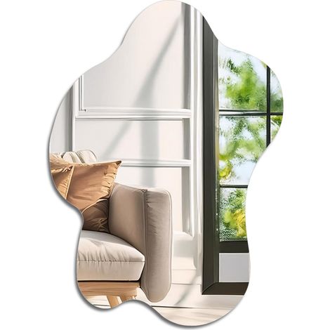 Miroir asymétrique sans cadre à suspendre, 58 x 82 cm, grand miroir mural irrégulier avec panneau arrière en MDF, miroir décoratif pour mur, salon, salle de bain, couloir (1/5)