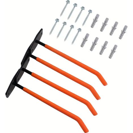 4er-Set Wand-Reifenhaken  Schwarz und Orange  Inkl. Montagezubehör  Reifenhalter  Wandaufbewahrung