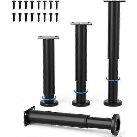 Quatre pieds de meubles réglables en métal noir, 18 cm, adaptés aux canapés, armoires et lits, avec vis. (1/5)