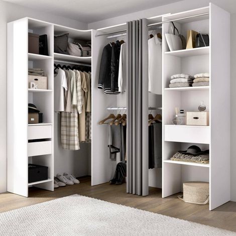 Dmora - Gran Armario Bazena, Muebles de dormitorio, Vestidor, Armario de ropa, 214x141 h205 cm, Blanco (1/5)