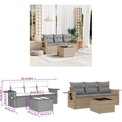 4-tlg. Garten-Sofagarnitur mit Kissen Beige Poly Rattan - Gartenmöbel - PE-Rattan Möbel - Outdoor Furniture - Lounge Set - Sofasatz - Home & Living (1/3)
