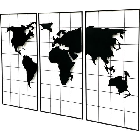 Décoration murale Carte du Monde Métal 170x100 cm Noir 3 pièces Panneau décoratif 210329 Tableau mural Atlas mondial Décoration Panneau Art mural (1/5)