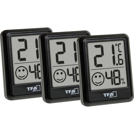 Thermo-hygromètre numérique TFA 30.5060.01.03, 3 pièces, noir