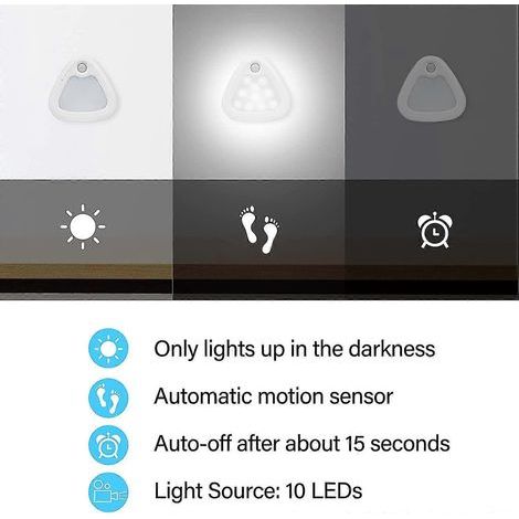 Veilleuse LED automatique, lampe LED à détecteur de mouvement, avec bande adhésive magnétique pour chambres, escaliers, couloirs (piles non incluses), lumière blanche (1/2)