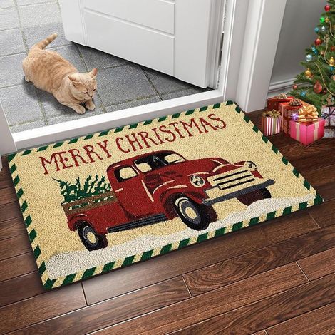 Felpudo navideño, 60x40cm, diseño de camión rojo, antideslizante, ideal para interiores y exteriores (1/5)