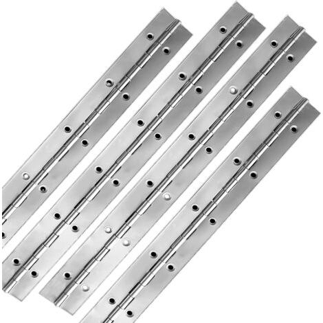 Charnières piano en acier inoxydable poli 12 pouces – Lot de 4 pièces avec trous – Résistantes à la corrosion pour projets de menuiserie (1/5)