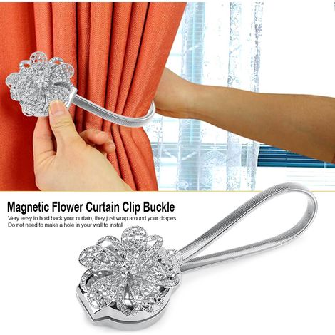 Attache-rideau magnétique rétractable fleur, pince ceinture porte-ceinture, accessoire maison argenté (1/3)