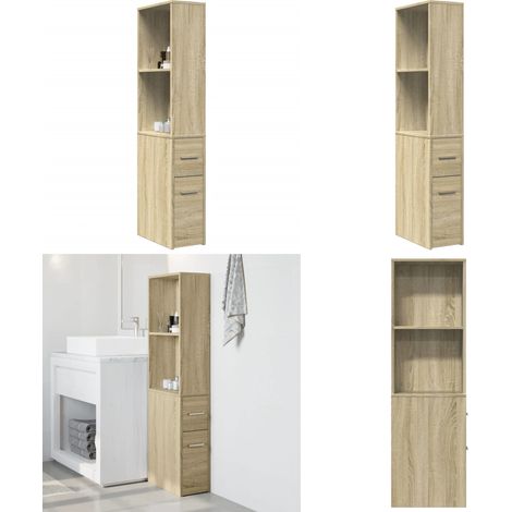 Armadietto da Bagno Stretto con Ruote Rovere Sonoma Truciolato - Armadietto da bagno con ruote - Armadietto da bagno stretto