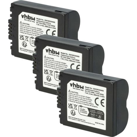 vhbw 3x Akku Ersatz für Panasonic DMW-BMA7, CGR-S006E, CGR-S006, CGA-S006E, CGA-S006 für Kamera (600 mAh, 7,2 V, Li-Ion) (1/5)