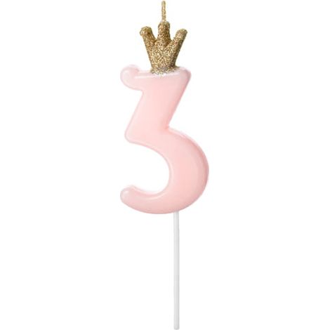 Candela di compleanno PartyDeco numero 3 rosa chiaro, 9,5 cm (1/3)