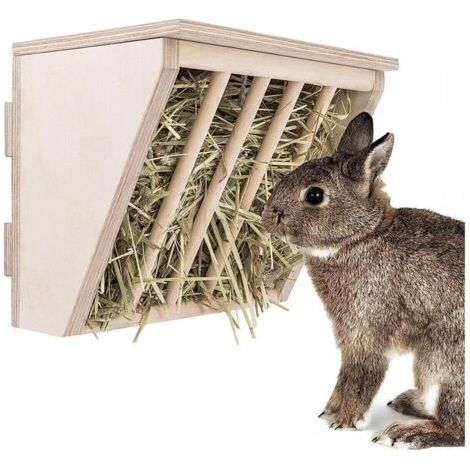 Heufuttertrog aus Holz für Kaninchen und Meerschweinchen, 25 x 19 x 5 cm, beige (1/4)