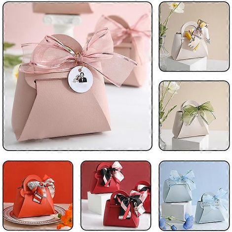 1 boîte cadeau pour baby shower, boîte à bonbons, emballage en cuir et ruban de soie, sac à main avec ceinture en gaze, fête de mariage (1/5)