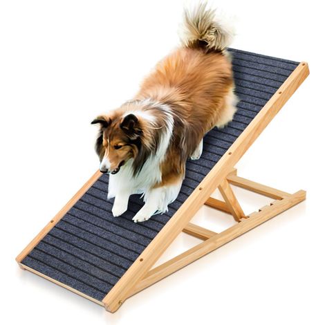 SWANEW Rampa per cani Rampa per cani 120 cm Rampa per animali domestici in legno antiscivolo Altezza regolabile e pieghevole (1/5)