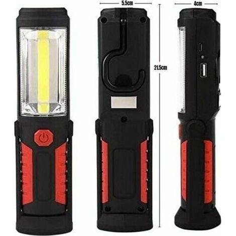 Lampe Torche LED Rechargeable Mains-Libres[NOUVELLE VERSION 2018] 3W Baladeuse à LED COB 2 en 1 Lampe de Poche pour Camping/Randonée/Auto/Garage/Atelier, Deux Modes d\\'Allumage, Rouge (1/5)