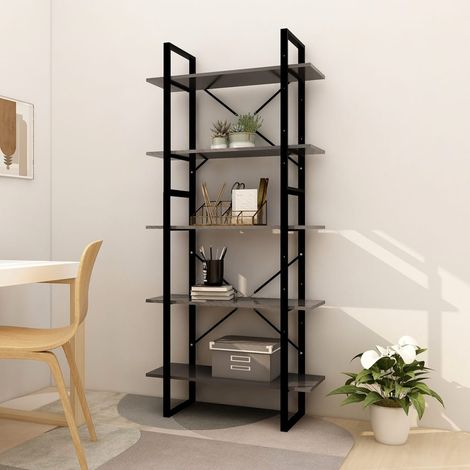 Bibliothèque à 5 niveaux, Étagère de Rangement, Meuble pour Dossier, Armoire de Rangement Gris 80x30x175 cm Bois d'ingénierie AXZ90702 (1/5)