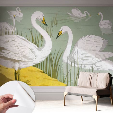 Selbstklebend Tapete modern - Wanddeko für Küche - Klebefolie Wand - luxus Look Schwanensee 312x219 cm (1/5)