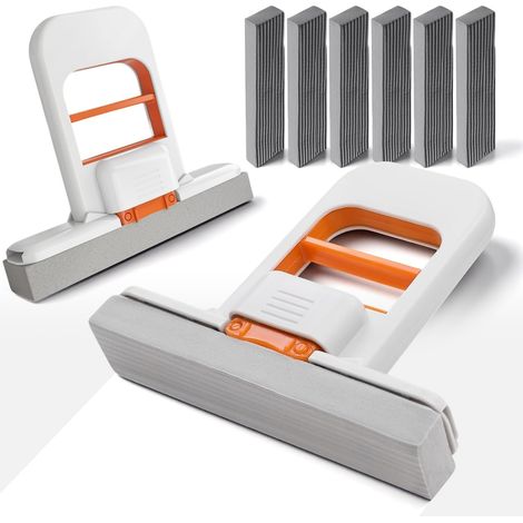 2 Pièces Mini Balai Essoreur Mini Serpillière Pliable Balai Eponge Auto-essorante Usage Sec et Humide avec 6 Éponges Nettoyer Les Surfaces Cuisine Salle de Bain Bureau et l'Intérieur de Voiture (1/5)