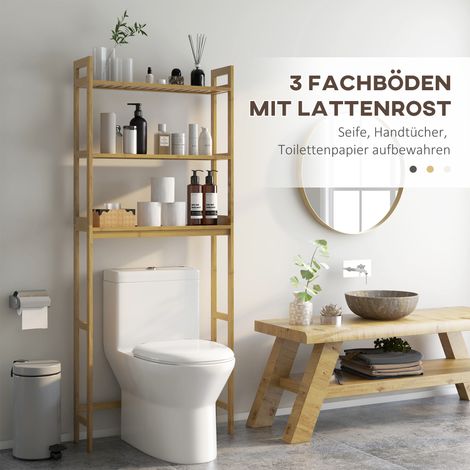 Étagère de salle de bain, étagère de toilette, 3 étagères, résistante à l'eau, 68 cm x 20 cm x 165 cm, naturelle (1/5)