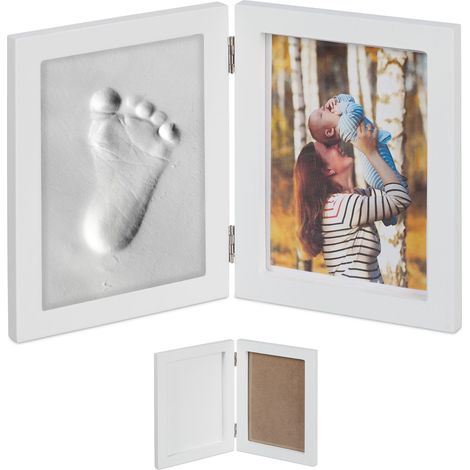 Cadre photos bébé avec empreintes plâtre, lot de 2, jeu pour main ou pied, DIY empreinte bébé avec cadre, blanc (1/5)