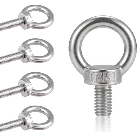 Lot 5 Boulons à Œil M5 x 80mm Acier Inoxydable 304 Anneau Levage (1/5)