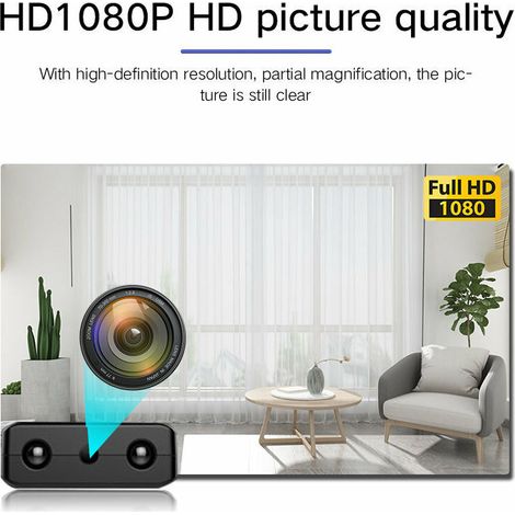 Mini caméra espion, caméra de sécurité cachée sans fil HD 1080p compatible caméra de surveillance WiFi pour bureau à domicile ou extérieur (noir) (1/4)