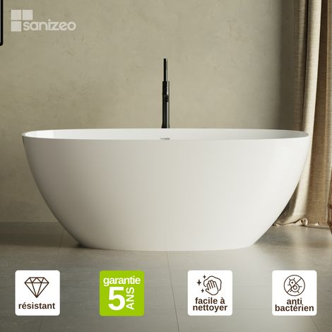 Baignoire îlot en minéral composite Design – Blanc Brillant, L167 x l80 x H63 cm – VIND LAVABERG (1/5)