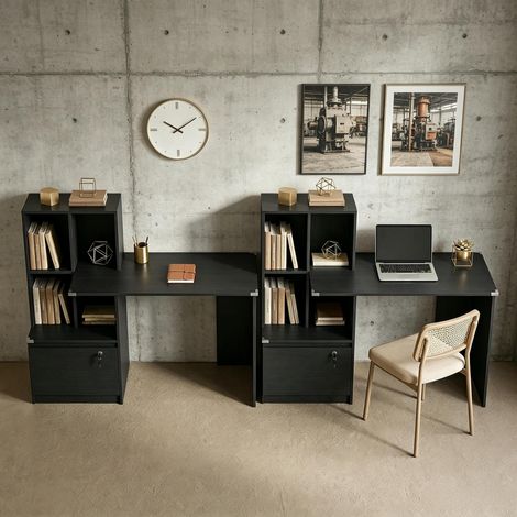 Bureau informatique avec étagères, 4 casiers et tiroir sécurisé, table de travail polyvalente (lot de 1 poste de travail) (1/5)
