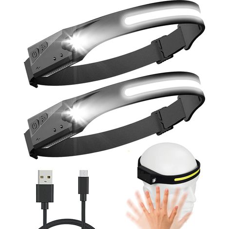 Lampe frontale rechargeable – Lampe frontale à détecteur de mouvement 230°, lampe frontale LED grand angle, lampe torche mains libres pour la course à pied, la pêche, le vélo et la randonnée (1/5)