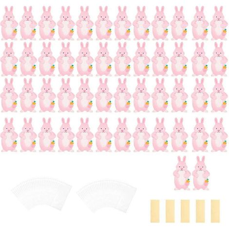50 sachets à friandises de Pâques avec cartes de vœux et autocollants pour ranger les chocolats et biscuits (1/4)