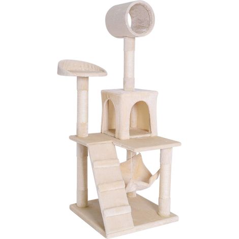 Arbre à Chat avec Niche, hamac et Tunnel, 133 cm, Beige (1/5)