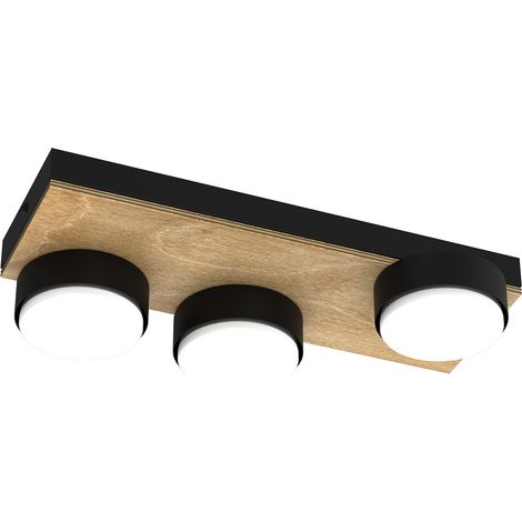 Faretto soffitto 3 luci rettangolare nero/legno GX53 Luminex