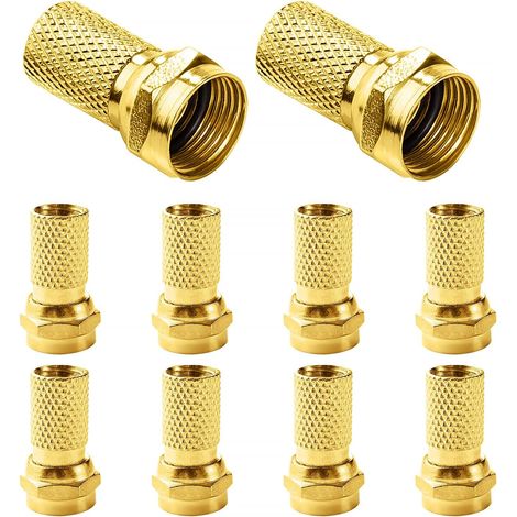 10 Pièces Connecteurs à Vis de Type F, Connecteur F, Vis et Connecteurs de Type-F à Visser, pour Câble Coaxial D'antenne TV Satellite RG6, Or (1/5)