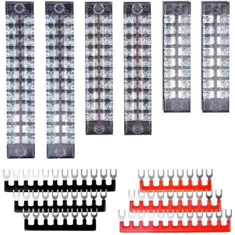 FENOPLASTICA6PCS bornier à Vis Borne 8/10/12 Position Double Rangée Vis de Bande de Vis bornier barrière + 6PCS Rouge et Noir Bande de Barrière Terminal Barrette de Jonction Pré-isolée 8/10/12 Positio (1/5)