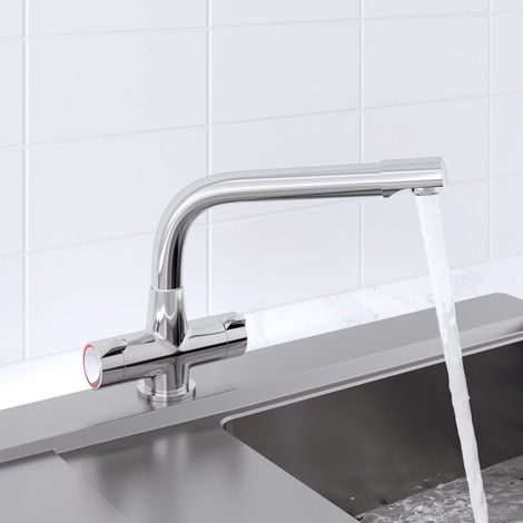 Kitchen Tap Dual Twin Lever Modern Mono Sink Mixer Hot Cold Faucet - Essentials Chrome Finish (1/7)