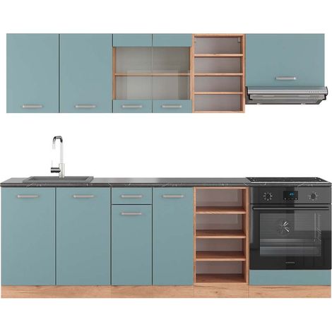 Cucina componibile R-Line, Rovere blu-grigio/oro, 240 cm , PL Antracite, Vicco (1/5)