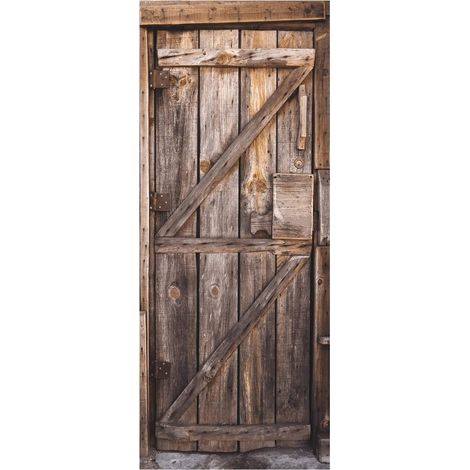Autocollant de porte 77 x 200 cm motif porte en bois film adhésif décoratif pour chambre toilettes salle de bain et intérieur décoration murale facile à poser (1/5)