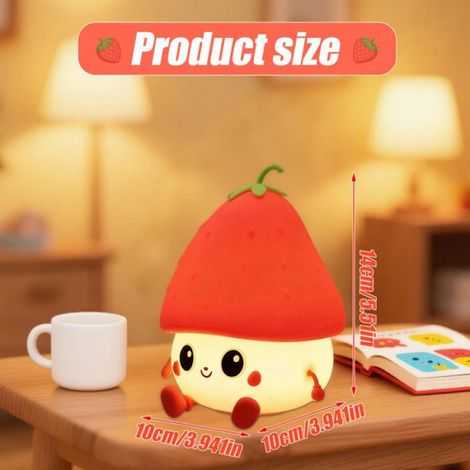 Veilleuse mignonne en forme de fraise, veilleuse rechargeable en silicone, lampe de chevet LED à intensité variable, veilleuse (1/5)