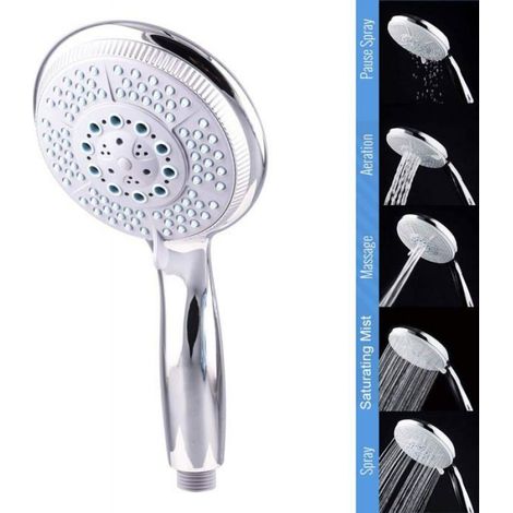 Pommeau de douche haute pression avec 5 modes de pulvérisation réglable et puissant, interface 1/2", finition chromée (1/5)